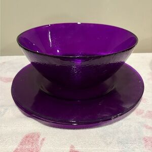 Deep Purple Glass Bowl and Plate Set